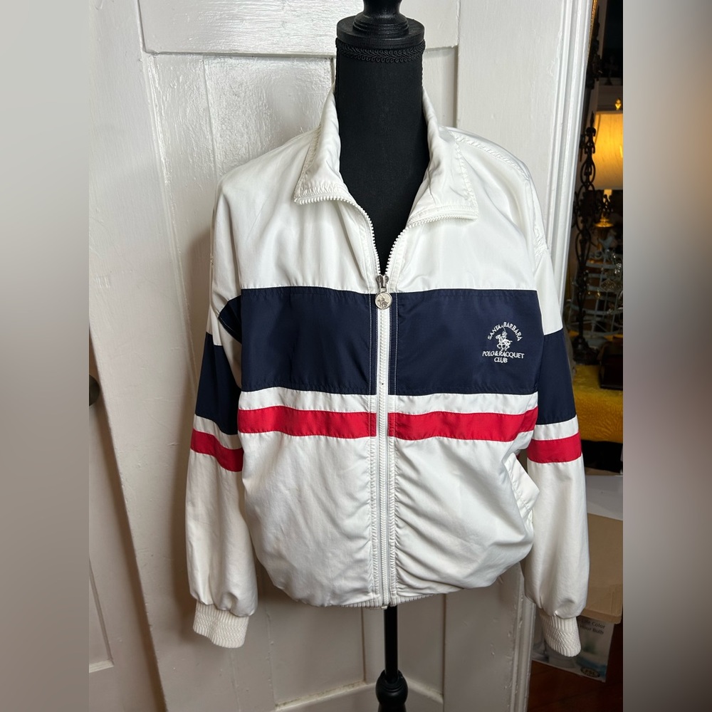 Vintage Santa Barbara Polo Sport Windbreaker Jacket - White/Navy/Red